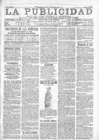 'La publicidad  : diario de avisos noticias y telegramas. Eco fiel de la opinión y verdadero defensor de los intereses morales y materiales de Granada y su provincia' - Año XXII Número 5789  - 1902 Octubre 29