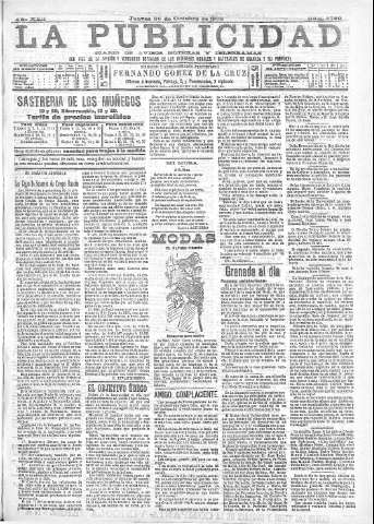 'La publicidad  : diario de avisos noticias y telegramas. Eco fiel de la opinión y verdadero defensor de los intereses morales y materiales de Granada y su provincia' - Año XXII Número 5789  - 1902 Octubre 30