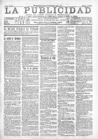 'La publicidad  : diario de avisos noticias y telegramas. Eco fiel de la opinión y verdadero defensor de los intereses morales y materiales de Granada y su provincia' - Año XXII Número 5794  - 1902 Noviembre 05
