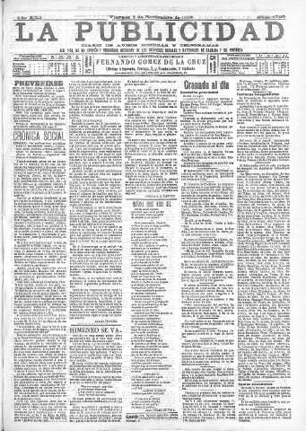 'La publicidad  : diario de avisos noticias y telegramas. Eco fiel de la opinión y verdadero defensor de los intereses morales y materiales de Granada y su provincia' - Año XXII Número 5796  - 1902 Noviembre 07