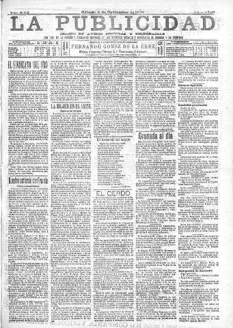 'La publicidad  : diario de avisos noticias y telegramas. Eco fiel de la opinión y verdadero defensor de los intereses morales y materiales de Granada y su provincia' - Año XXII Número 5797  - 1902 Noviembre 08
