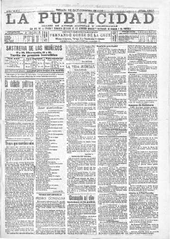 'La publicidad  : diario de avisos noticias y telegramas. Eco fiel de la opinión y verdadero defensor de los intereses morales y materiales de Granada y su provincia' - Año XXII Número 5809  - 1902 Noviembre 22