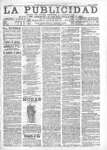 'La publicidad  : diario de avisos noticias y telegramas. Eco fiel de la opinión y verdadero defensor de los intereses morales y materiales de Granada y su provincia' - Año XXII Número 5812  - 1902 Noviembre 26