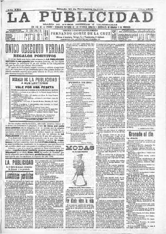 'La publicidad  : diario de avisos noticias y telegramas. Eco fiel de la opinión y verdadero defensor de los intereses morales y materiales de Granada y su provincia' - Año XXII Número 5815  - 1902 Noviembre 29