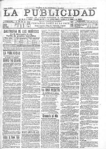 'La publicidad  : diario de avisos noticias y telegramas. Eco fiel de la opinión y verdadero defensor de los intereses morales y materiales de Granada y su provincia' - Año XXII Número 5819  - 1902 Diciembre 04