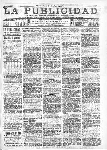 'La publicidad  : diario de avisos noticias y telegramas. Eco fiel de la opinión y verdadero defensor de los intereses morales y materiales de Granada y su provincia' - Año XXII Número 5823  - 1902 Diciembre 09