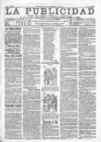'La publicidad  : diario de avisos noticias y telegramas. Eco fiel de la opinión y verdadero defensor de los intereses morales y materiales de Granada y su provincia' - Año XXII Número 5826  - 1902 Diciembre 12