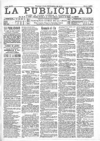 'La publicidad  : diario de avisos noticias y telegramas. Eco fiel de la opinión y verdadero defensor de los intereses morales y materiales de Granada y su provincia' - Año XXII Número 5829  - 1902 Diciembre 16