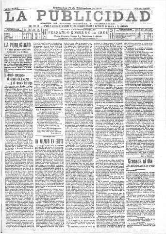 'La publicidad  : diario de avisos noticias y telegramas. Eco fiel de la opinión y verdadero defensor de los intereses morales y materiales de Granada y su provincia' - Año XXII Número 5830  - 1902 Diciembre 17