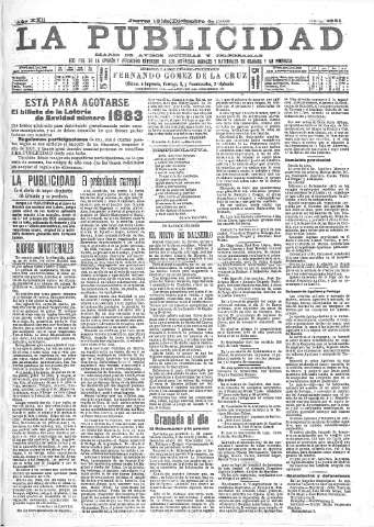 'La publicidad  : diario de avisos noticias y telegramas. Eco fiel de la opinión y verdadero defensor de los intereses morales y materiales de Granada y su provincia' - Año XXII Número 5831  - 1902 Diciembre 18