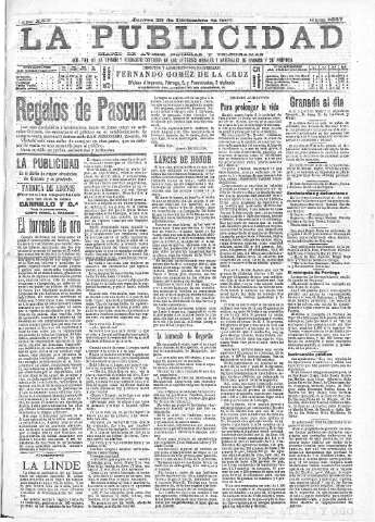 'La publicidad  : diario de avisos noticias y telegramas. Eco fiel de la opinión y verdadero defensor de los intereses morales y materiales de Granada y su provincia' - Año XXII Número 5837  - 1902 Diciembre 25