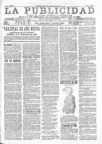 'La publicidad  : diario de avisos noticias y telegramas. Eco fiel de la opinión y verdadero defensor de los intereses morales y materiales de Granada y su provincia' - Año XXII Número 5840  - 1902 Diciembre 28