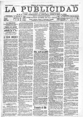 'La publicidad  : diario de avisos noticias y telegramas. Eco fiel de la opinión y verdadero defensor de los intereses morales y materiales de Granada y su provincia' - Año XXIII Número 5893  - 1903 Febrero 28