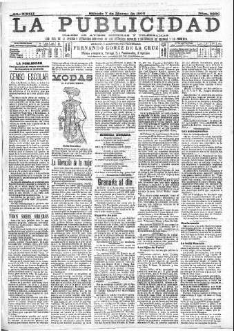 'La publicidad  : diario de avisos noticias y telegramas. Eco fiel de la opinión y verdadero defensor de los intereses morales y materiales de Granada y su provincia' - Año XXIII Número 5899  - 1903 Marzo 07