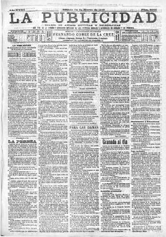 'La publicidad  : diario de avisos noticias y telegramas. Eco fiel de la opinión y verdadero defensor de los intereses morales y materiales de Granada y su provincia' - Año XXIII Número 5905  - 1903 Marzo 14