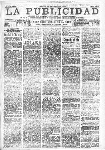 'La publicidad  : diario de avisos noticias y telegramas. Eco fiel de la opinión y verdadero defensor de los intereses morales y materiales de Granada y su provincia' - Año XXIII Número 5911  - 1903 Marzo 21