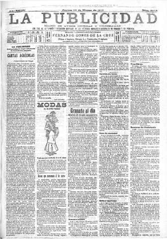 'La publicidad  : diario de avisos noticias y telegramas. Eco fiel de la opinión y verdadero defensor de los intereses morales y materiales de Granada y su provincia' - Año XXIII Número 5915  - 1903 Marzo 26