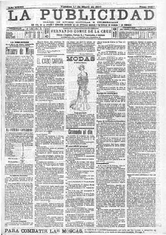 'La publicidad  : diario de avisos noticias y telegramas. Eco fiel de la opinión y verdadero defensor de los intereses morales y materiales de Granada y su provincia' - Año XXIII Número 5920  - 1903 Mayo 01