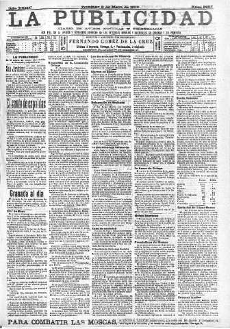 'La publicidad  : diario de avisos noticias y telegramas. Eco fiel de la opinión y verdadero defensor de los intereses morales y materiales de Granada y su provincia' - Año XXIII Número 5921  - 1903 Mayo 03