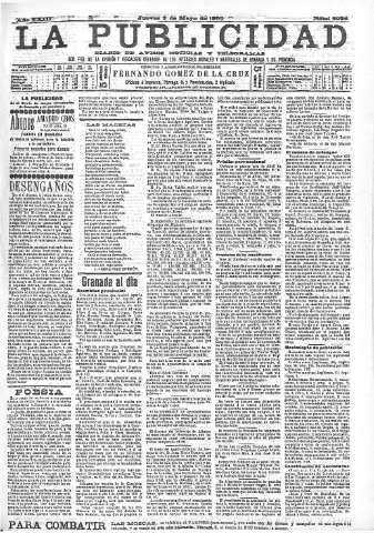 'La publicidad  : diario de avisos noticias y telegramas. Eco fiel de la opinión y verdadero defensor de los intereses morales y materiales de Granada y su provincia' - Año XXIII Número 5924  - 1903 Mayo 07
