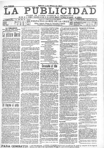 'La publicidad  : diario de avisos noticias y telegramas. Eco fiel de la opinión y verdadero defensor de los intereses morales y materiales de Granada y su provincia' - Año XXIII Número 5926  - 1903 Mayo 09