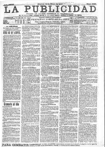 'La publicidad  : diario de avisos noticias y telegramas. Eco fiel de la opinión y verdadero defensor de los intereses morales y materiales de Granada y su provincia' - Año XXIII Número 5928  - 1903 Mayo 12
