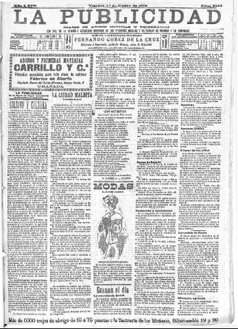 'La publicidad  : diario de avisos noticias y telegramas. Eco fiel de la opinión y verdadero defensor de los intereses morales y materiales de Granada y su provincia' - Año XXIV Número 6128  - 1904 Enero 01