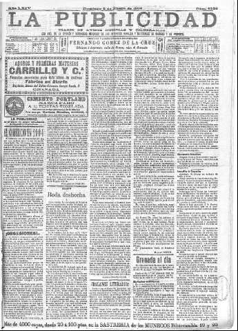 'La publicidad  : diario de avisos noticias y telegramas. Eco fiel de la opinión y verdadero defensor de los intereses morales y materiales de Granada y su provincia' - Año XXIV Número 6130  - 1904 Enero 03