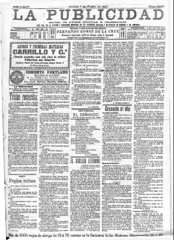 'La publicidad  : diario de avisos noticias y telegramas. Eco fiel de la opinión y verdadero defensor de los intereses morales y materiales de Granada y su provincia' - Año XXIV Número 6133  - 1904 Enero 07