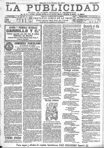 'La publicidad  : diario de avisos noticias y telegramas. Eco fiel de la opinión y verdadero defensor de los intereses morales y materiales de Granada y su provincia' - Año XXIV Número 6135  - 1904 Enero 09
