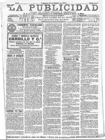 'La publicidad  : diario de avisos noticias y telegramas. Eco fiel de la opinión y verdadero defensor de los intereses morales y materiales de Granada y su provincia' - Año XXIV Número 6140  - 1904 Enero 15