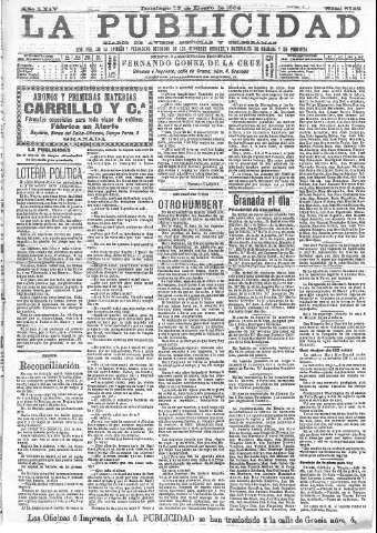 'La publicidad  : diario de avisos noticias y telegramas. Eco fiel de la opinión y verdadero defensor de los intereses morales y materiales de Granada y su provincia' - Año XXIV Número 6142  - 1904 Enero 17