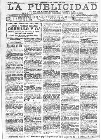 'La publicidad  : diario de avisos noticias y telegramas. Eco fiel de la opinión y verdadero defensor de los intereses morales y materiales de Granada y su provincia' - Año XXIV Número 6143  - 1904 Enero 19