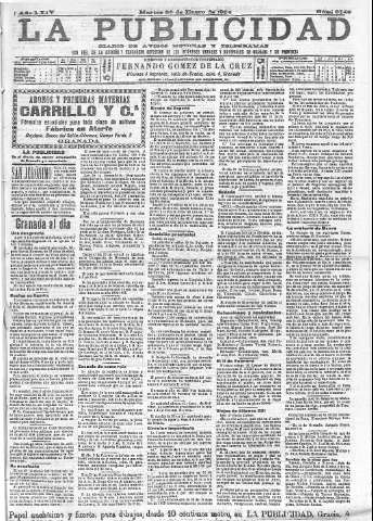 'La publicidad  : diario de avisos noticias y telegramas. Eco fiel de la opinión y verdadero defensor de los intereses morales y materiales de Granada y su provincia' - Año XXIV Número 6149  - 1904 Enero 26