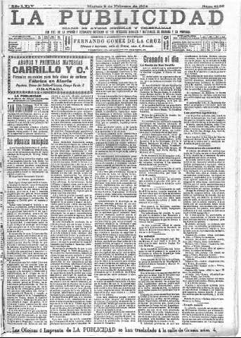 'La publicidad  : diario de avisos noticias y telegramas. Eco fiel de la opinión y verdadero defensor de los intereses morales y materiales de Granada y su provincia' - Año XXIV Número 6155  - 1904 Febrero 02