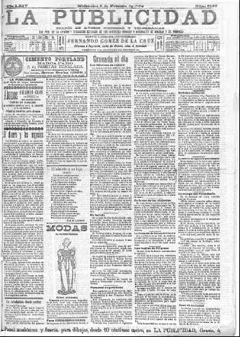 'La publicidad  : diario de avisos noticias y telegramas. Eco fiel de la opinión y verdadero defensor de los intereses morales y materiales de Granada y su provincia' - Año XXIV Número 6156  - 1904 Febrero 03