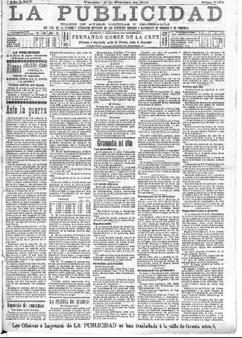 'La publicidad  : diario de avisos noticias y telegramas. Eco fiel de la opinión y verdadero defensor de los intereses morales y materiales de Granada y su provincia' - Año XXIV Número 6164  - 1904 Febrero 12