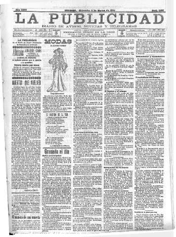 'La publicidad  : diario de avisos noticias y telegramas. Eco fiel de la opinión y verdadero defensor de los intereses morales y materiales de Granada y su provincia' - Año XXIV Número 6180  - 1904 Marzo 02