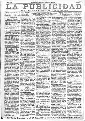'La publicidad  : diario de avisos noticias y telegramas. Eco fiel de la opinión y verdadero defensor de los intereses morales y materiales de Granada y su provincia' - Año XXIV Número 6191  - 1904 Marzo 15
