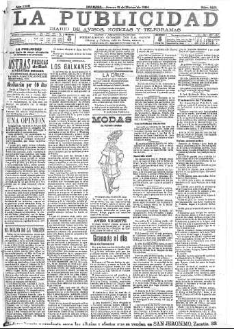 'La publicidad  : diario de avisos noticias y telegramas. Eco fiel de la opinión y verdadero defensor de los intereses morales y materiales de Granada y su provincia' - Año XXIV Número 6205  - 1904 Marzo 31