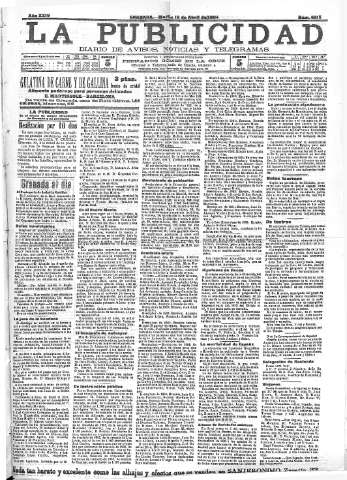 'La publicidad  : diario de avisos noticias y telegramas. Eco fiel de la opinión y verdadero defensor de los intereses morales y materiales de Granada y su provincia' - Año XXIV Número 6215  - 1904 Abril 12