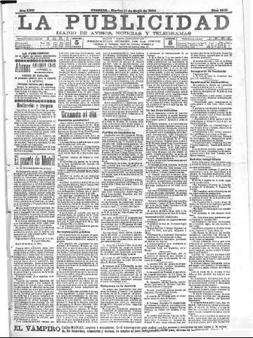 'La publicidad  : diario de avisos noticias y telegramas. Eco fiel de la opinión y verdadero defensor de los intereses morales y materiales de Granada y su provincia' - Año XXIV Número 6245  - 1904 Mayo 17
