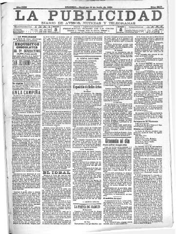 'La publicidad  : diario de avisos noticias y telegramas. Eco fiel de la opinión y verdadero defensor de los intereses morales y materiales de Granada y su provincia' - Año XXIV Número 6274  - 1904 Junio 19