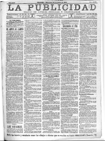 'La publicidad  : diario de avisos noticias y telegramas. Eco fiel de la opinión y verdadero defensor de los intereses morales y materiales de Granada y su provincia' - Año XXIV Número 6276  - 1904 Junio 22