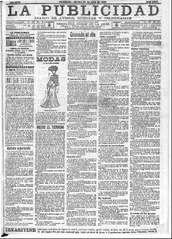 'La publicidad  : diario de avisos noticias y telegramas. Eco fiel de la opinión y verdadero defensor de los intereses morales y materiales de Granada y su provincia' - Año XXIV Número 6305  - 1904 Julio 26