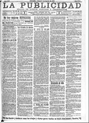 'La publicidad  : diario de avisos noticias y telegramas. Eco fiel de la opinión y verdadero defensor de los intereses morales y materiales de Granada y su provincia' - Año XXIV Número 6315  - 1904 Agosto 06