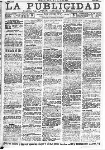 'La publicidad  : diario de avisos noticias y telegramas. Eco fiel de la opinión y verdadero defensor de los intereses morales y materiales de Granada y su provincia' - Año XXIV Número 6317  - 1904 Agosto 09