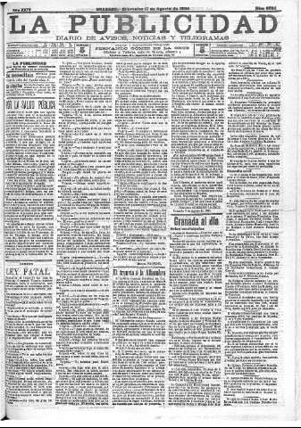 'La publicidad  : diario de avisos noticias y telegramas. Eco fiel de la opinión y verdadero defensor de los intereses morales y materiales de Granada y su provincia' - Año XXIV Número 6324  - 1904 Agosto 17