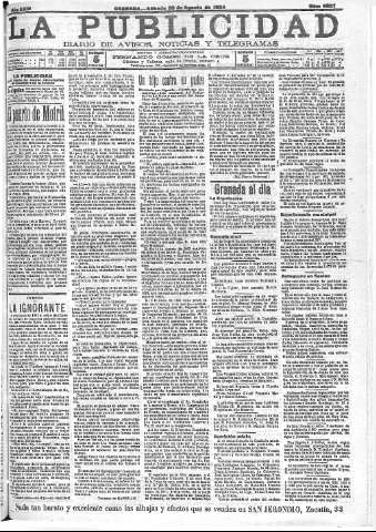 'La publicidad  : diario de avisos noticias y telegramas. Eco fiel de la opinión y verdadero defensor de los intereses morales y materiales de Granada y su provincia' - Año XXIV Número 6327  - 1904 Agosto 20