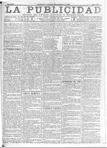 'La publicidad  : diario de avisos noticias y telegramas. Eco fiel de la opinión y verdadero defensor de los intereses morales y materiales de Granada y su provincia' - Año XXIV Número 6347  - 1904 Septiembre 12